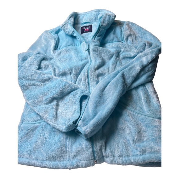 The Childrens Place Fuzzy Light Blue Full Front Zip Jacket Girls Size 14 EUC - Picture 3 of 3